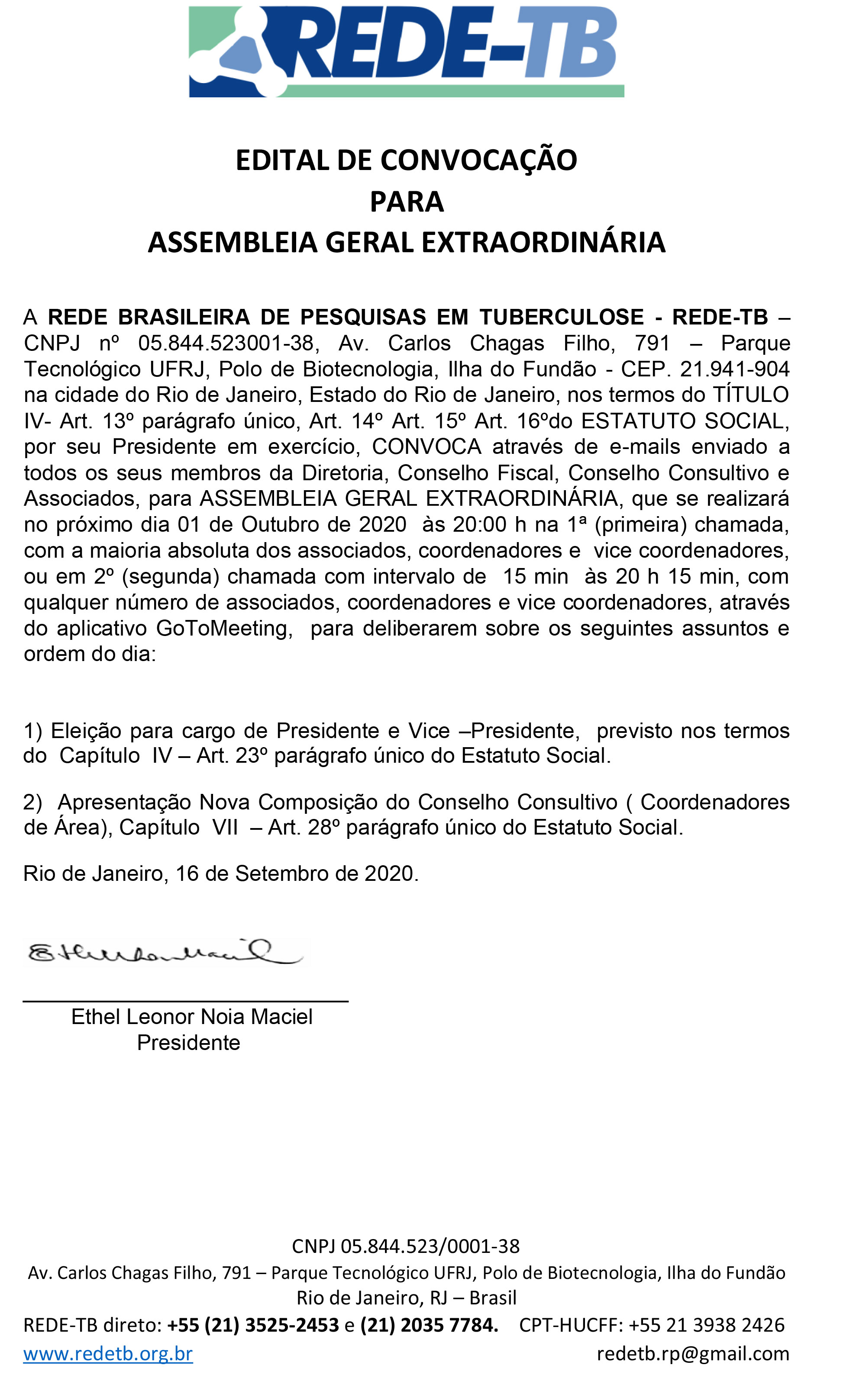 EDITAL DE CONVOCAÇÃO PARA ASSEMBLEIA GERAL EXTRAORDINÁRIA